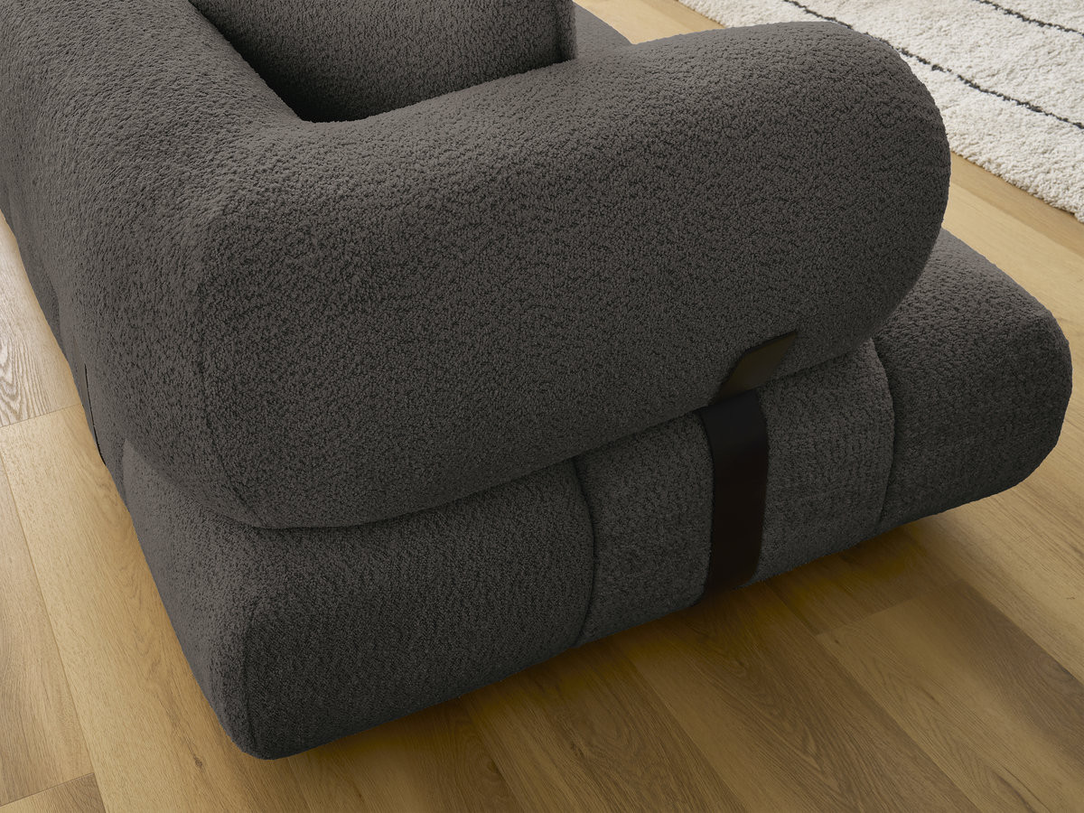 Canapé d'angle fixe ALYA tissu bouclette avec pouf