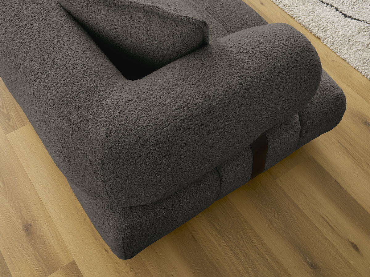 Canapé d'angle fixe ALYA tissu bouclette avec pouf