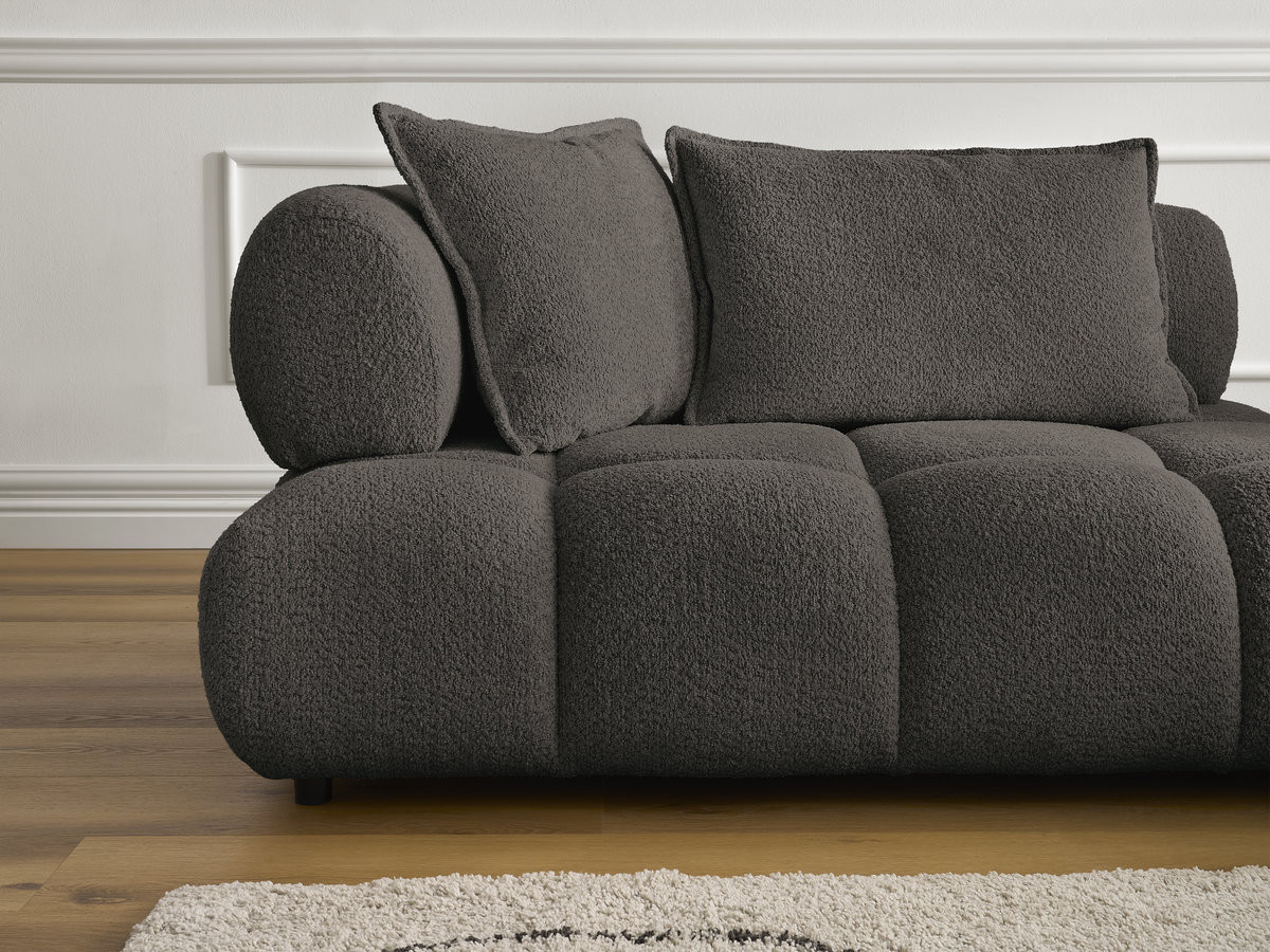 Canapé d'angle fixe ALYA tissu bouclette avec pouf
