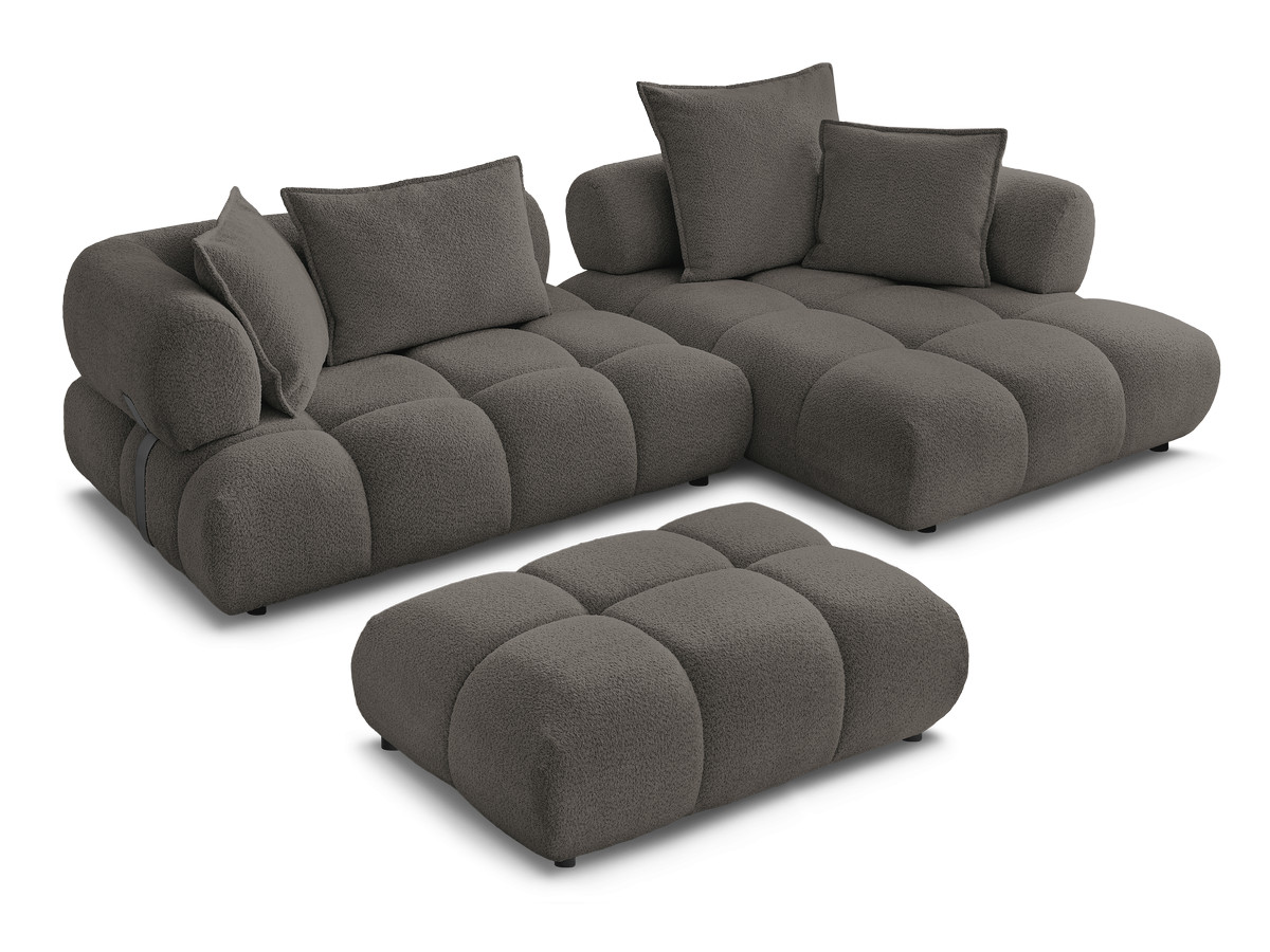 Canapé d'angle fixe ALYA tissu bouclette avec pouf