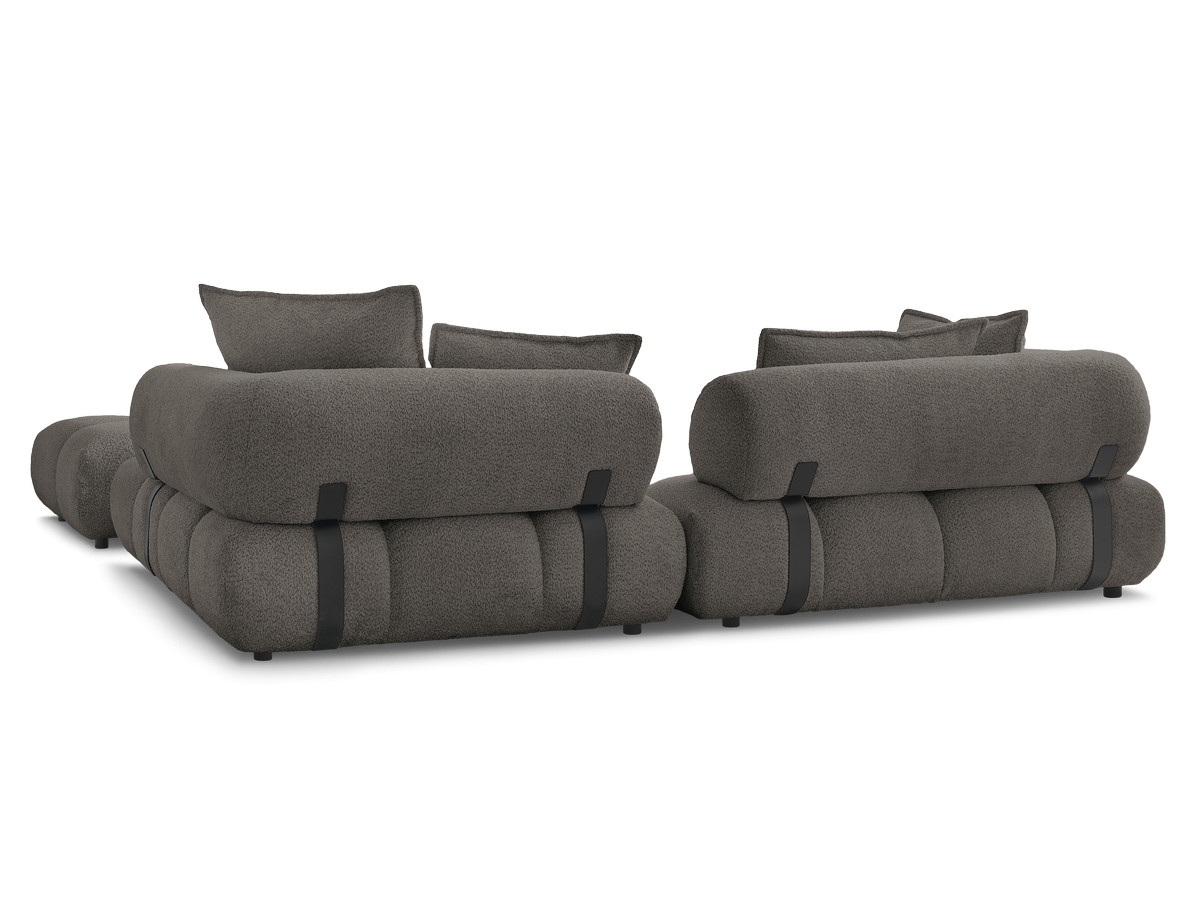Canapé d'angle fixe ALYA tissu bouclette avec pouf