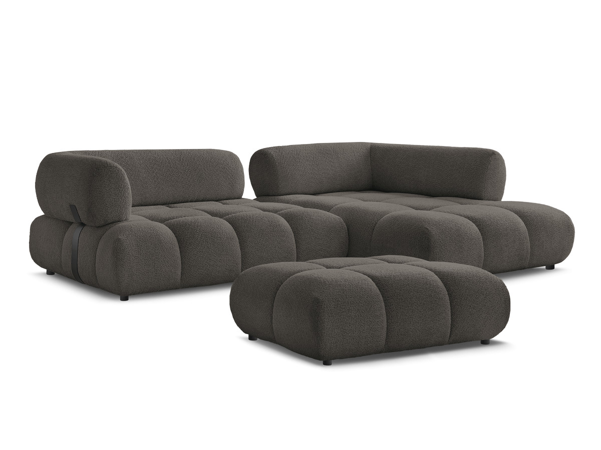 Canapé d'angle fixe ALYA tissu bouclette avec pouf