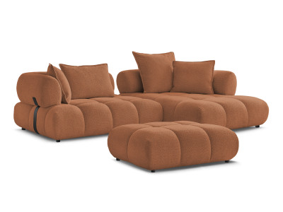 Canapé d'angle fixe ALYA tissu bouclette avec pouf