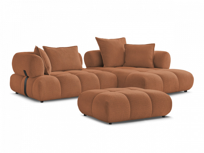 Canapé d'angle fixe ALYA tissu bouclette avec pouf