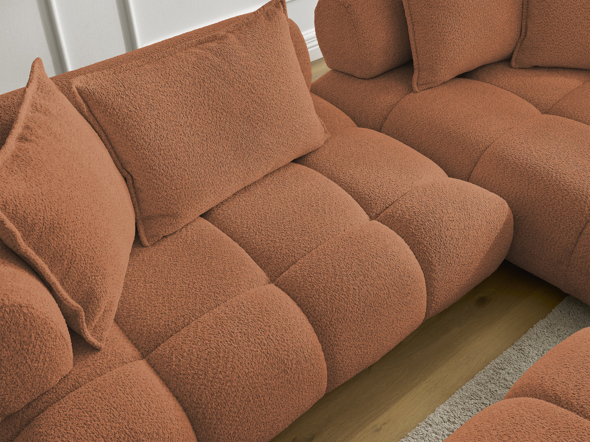 Canapé d'angle fixe ALYA tissu bouclette avec pouf