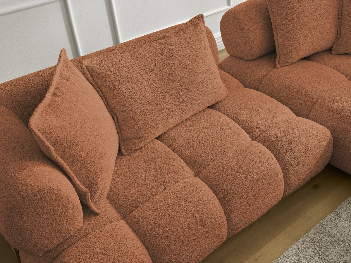 Canapé d'angle fixe ALYA tissu bouclette avec pouf