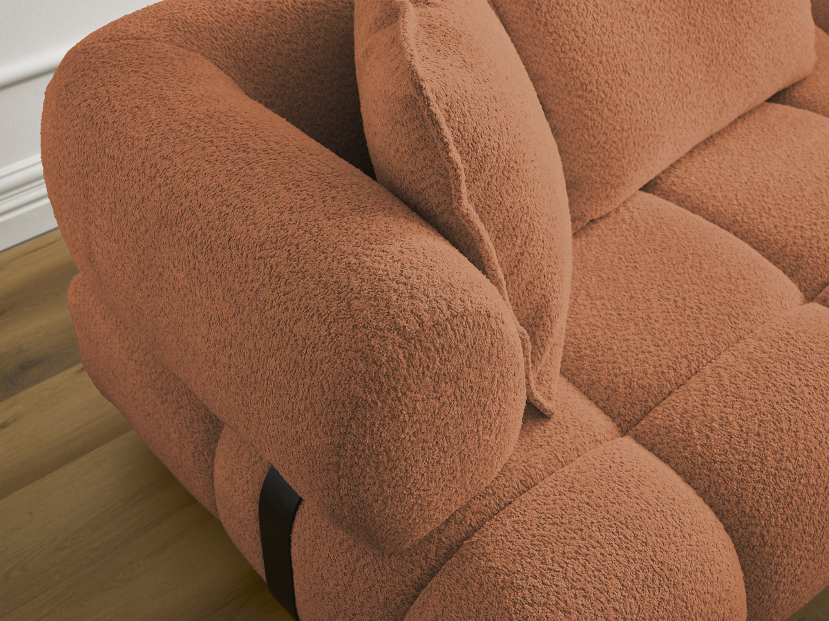 Canapé d'angle fixe ALYA tissu bouclette avec pouf