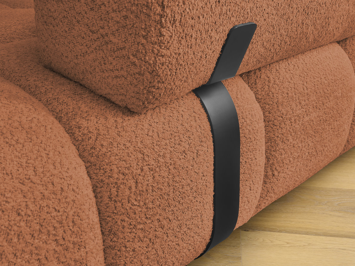 Canapé d'angle fixe ALYA tissu bouclette avec pouf