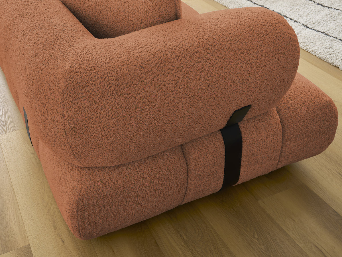Canapé d'angle fixe ALYA tissu bouclette avec pouf