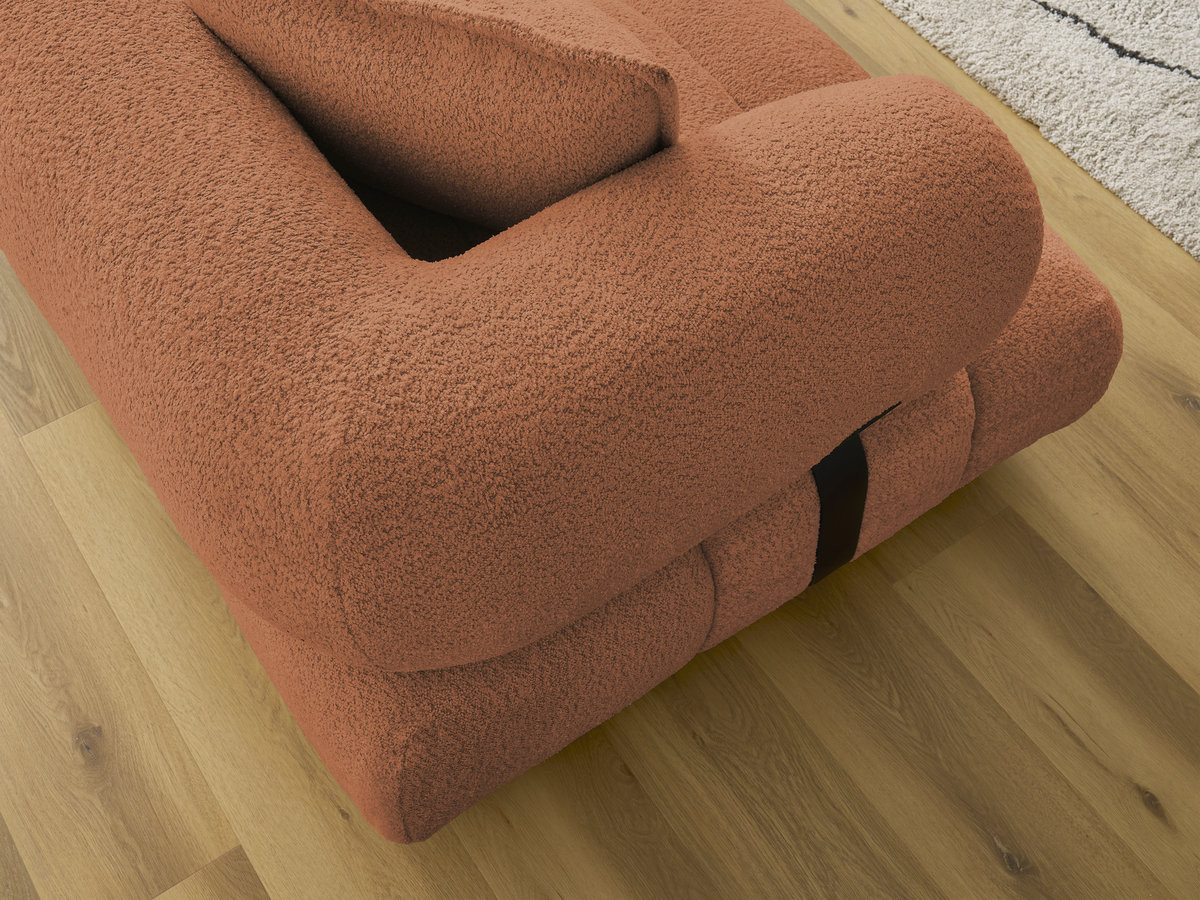 Canapé d'angle fixe ALYA tissu bouclette avec pouf