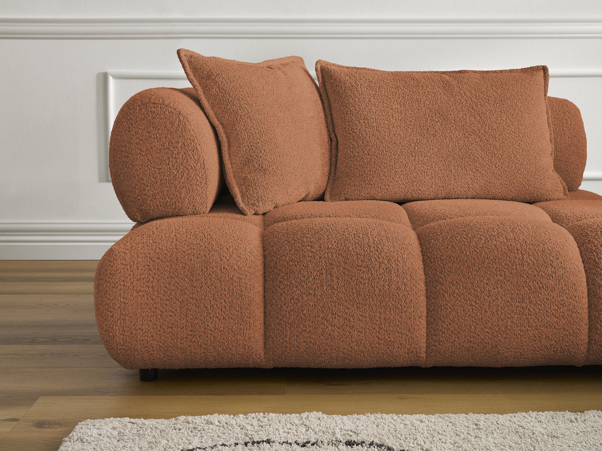Canapé d'angle fixe ALYA tissu bouclette avec pouf