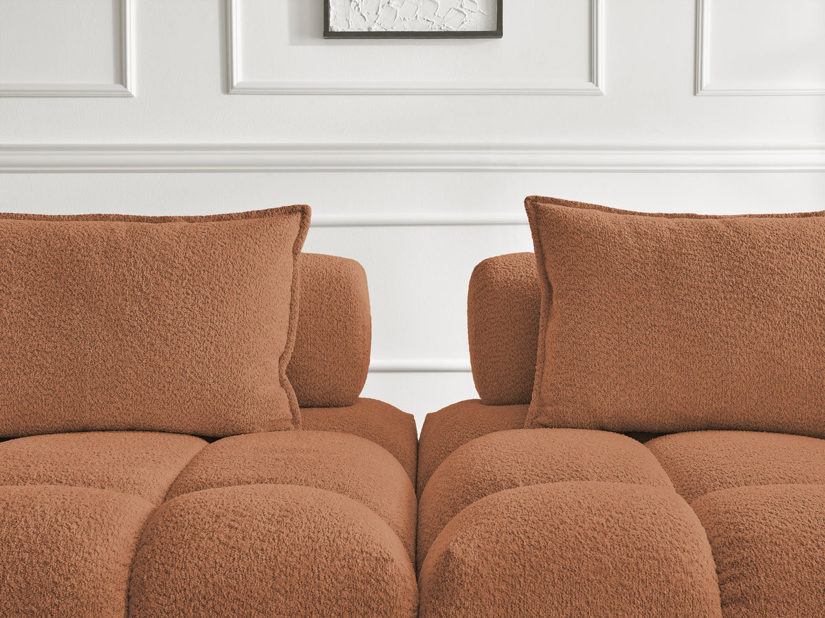 Canapé d'angle fixe ALYA tissu bouclette avec pouf