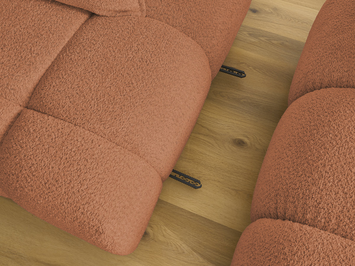 Canapé d'angle fixe ALYA tissu bouclette avec pouf