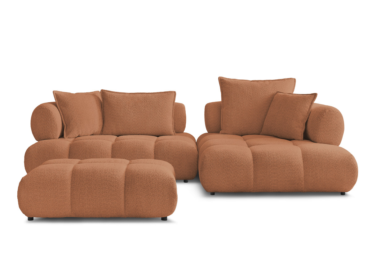 Canapé d'angle fixe ALYA tissu bouclette avec pouf