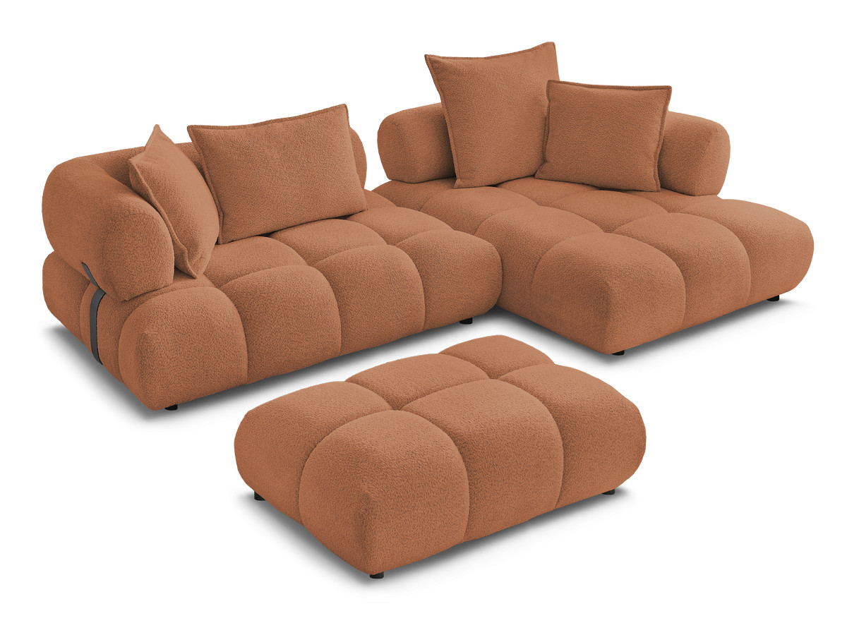 Canapé d'angle fixe ALYA tissu bouclette avec pouf