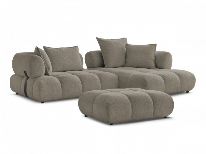 Canapé d'angle fixe ALYA tissu bouclette avec pouf