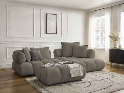 Canapé d'angle fixe ALYA tissu bouclette avec pouf