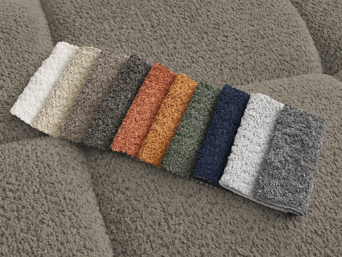 Canapé d'angle fixe ALYA tissu bouclette avec pouf