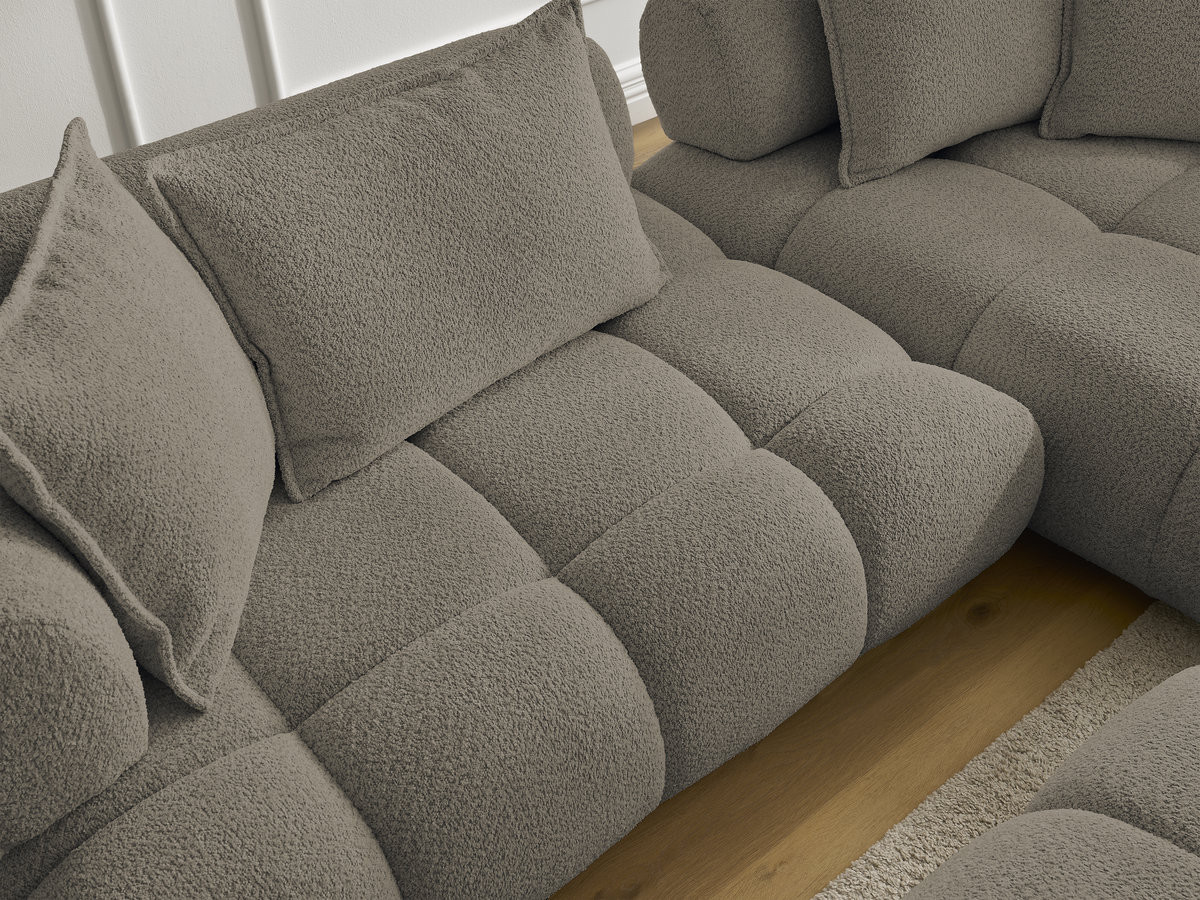 Canapé d'angle fixe ALYA tissu bouclette avec pouf