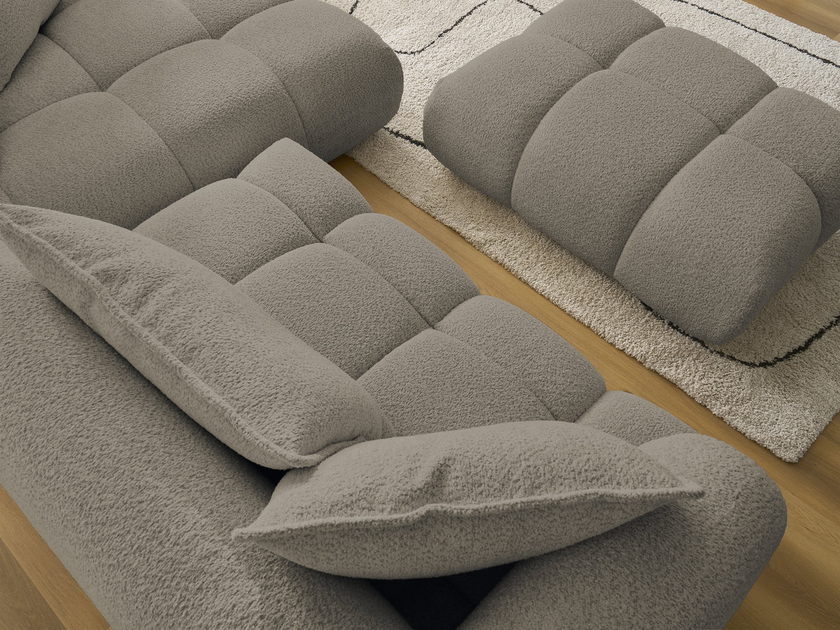 Canapé d'angle fixe ALYA tissu bouclette avec pouf