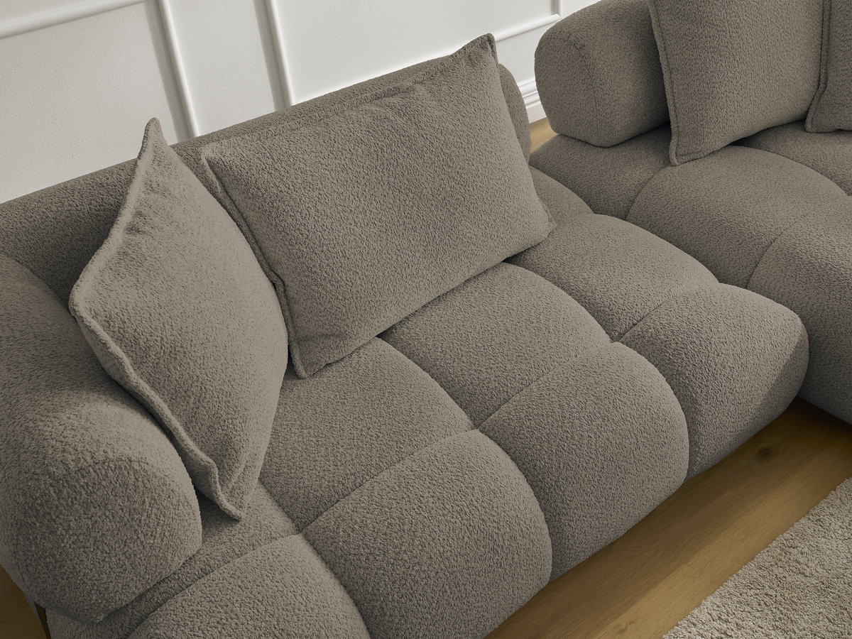 Canapé d'angle fixe ALYA tissu bouclette avec pouf