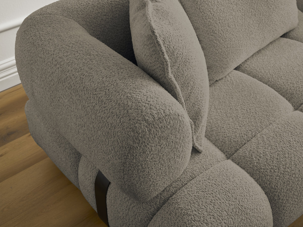 Canapé d'angle fixe ALYA tissu bouclette avec pouf