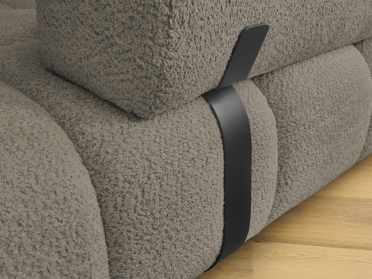 Canapé d'angle fixe ALYA tissu bouclette avec pouf