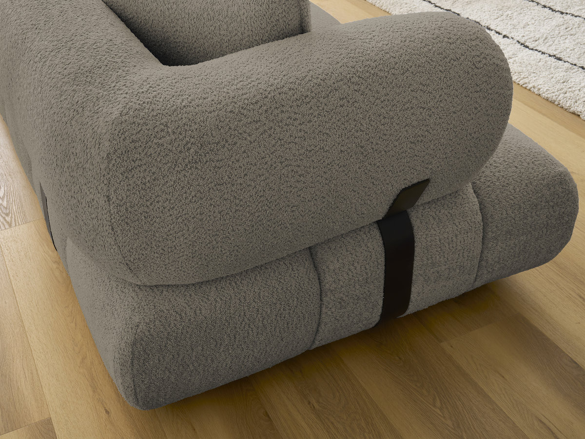 Canapé d'angle fixe ALYA tissu bouclette avec pouf