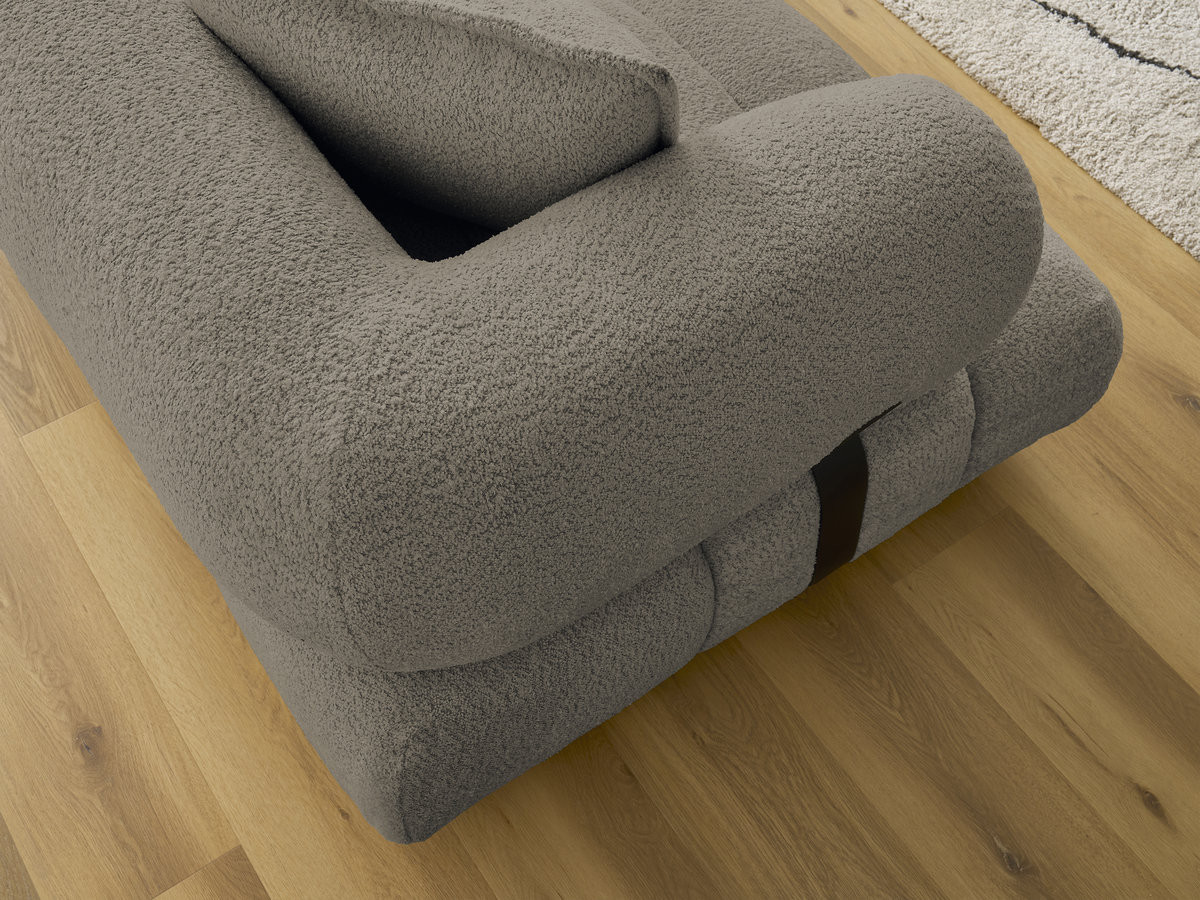 Canapé d'angle fixe ALYA tissu bouclette avec pouf