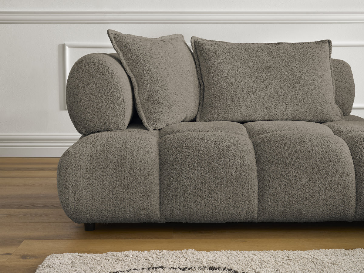Canapé d'angle fixe ALYA tissu bouclette avec pouf
