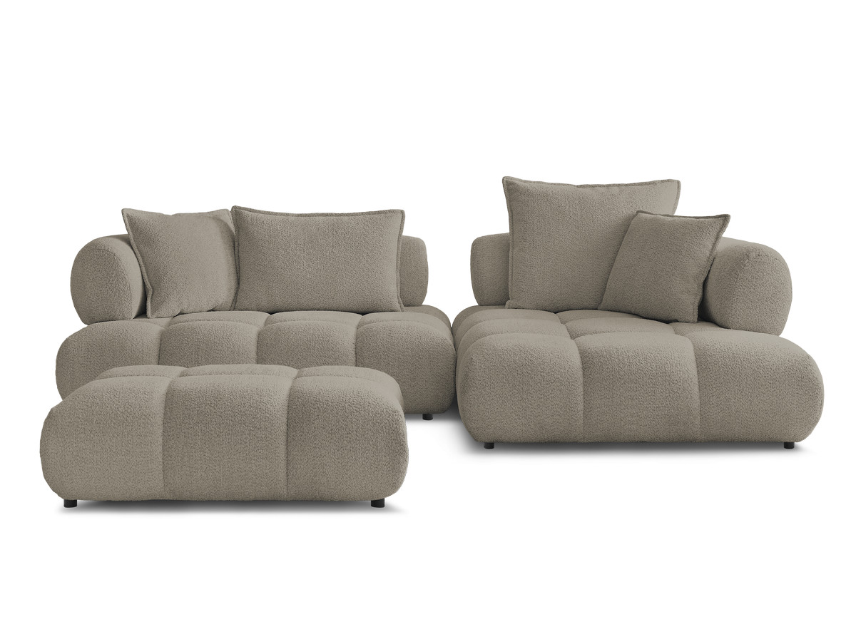 Canapé d'angle fixe ALYA tissu bouclette avec pouf