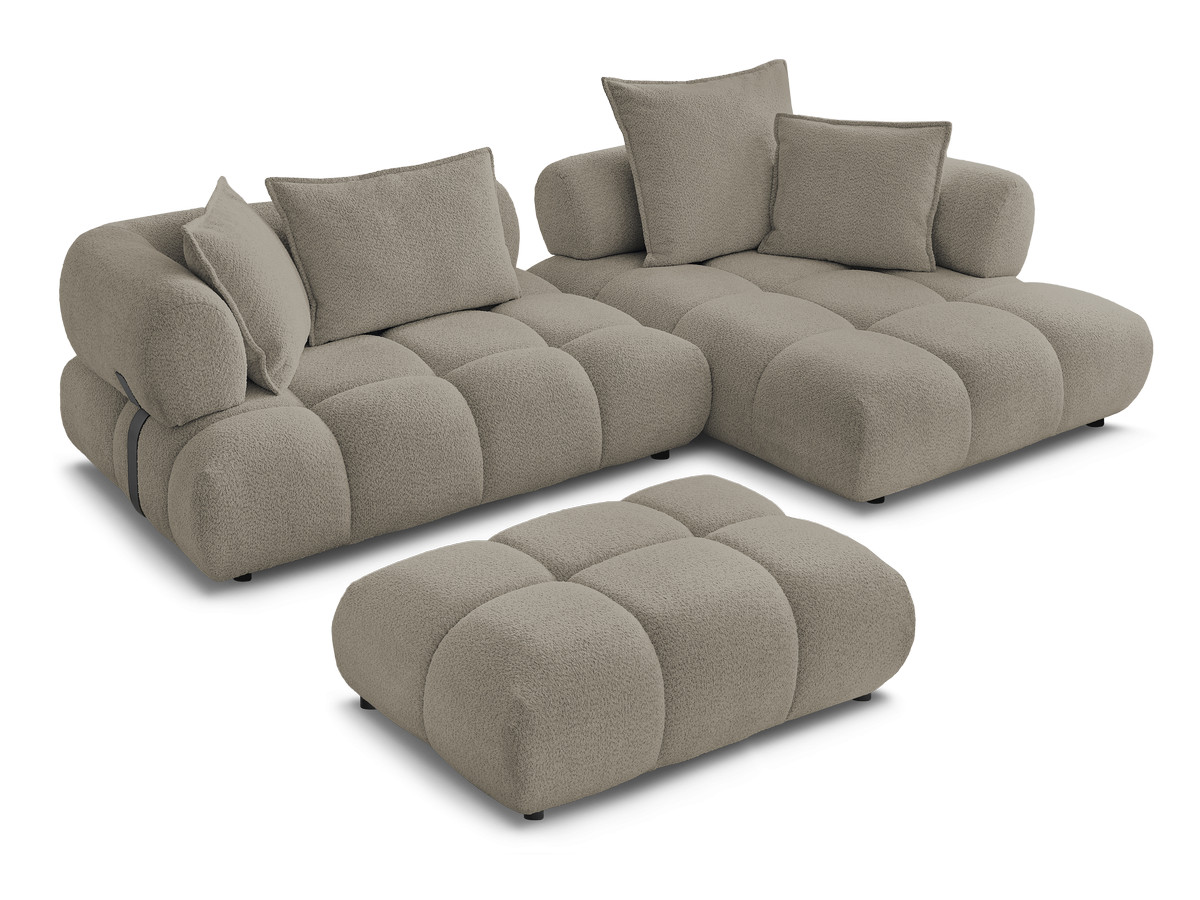 Canapé d'angle fixe ALYA tissu bouclette avec pouf