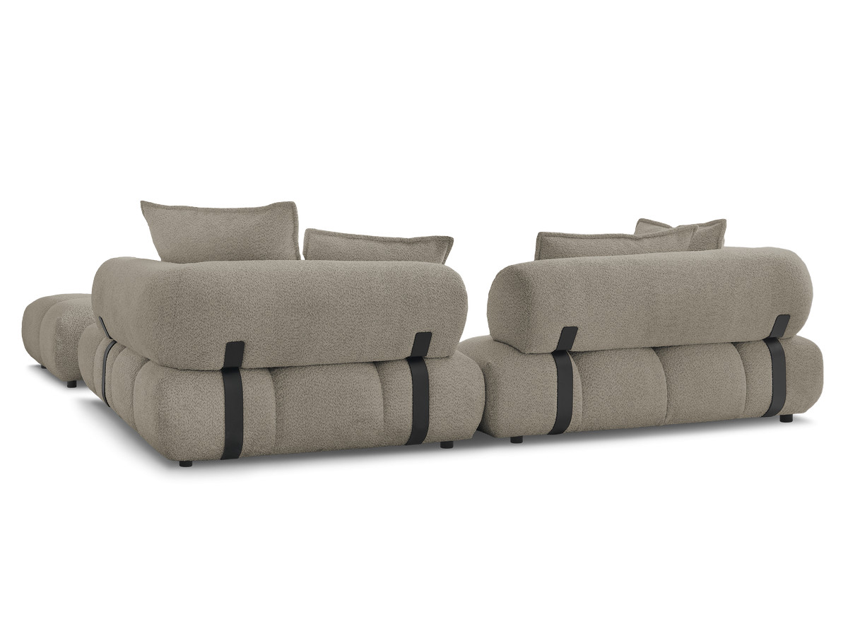 Canapé d'angle fixe ALYA tissu bouclette avec pouf