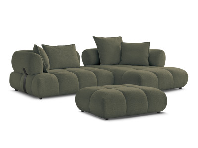 Canapé d'angle fixe ALYA tissu bouclette avec pouf