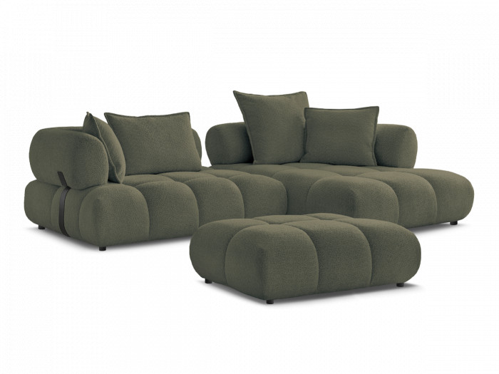 Canapé d'angle fixe ALYA tissu bouclette avec pouf