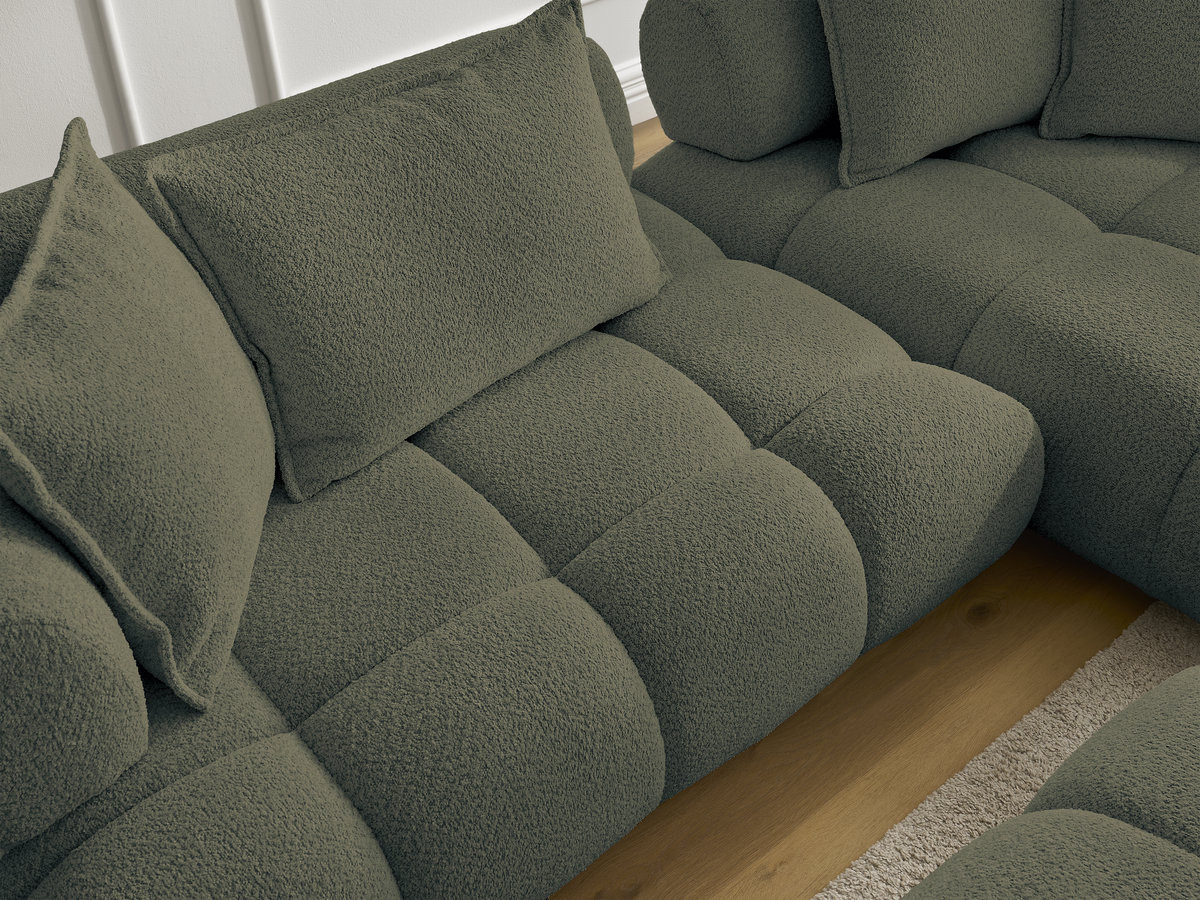 Canapé d'angle fixe ALYA tissu bouclette avec pouf