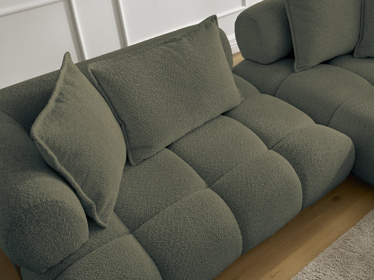 Canapé d'angle fixe ALYA tissu bouclette avec pouf