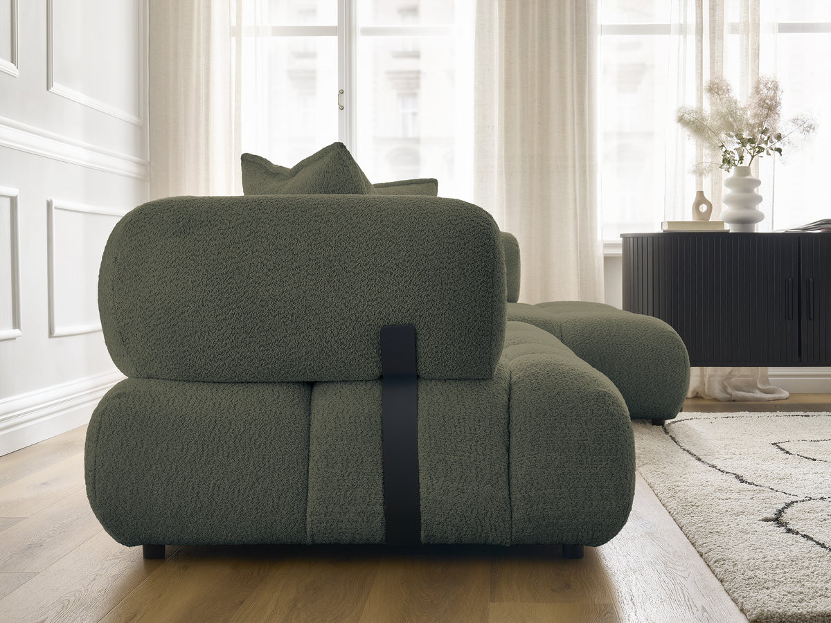 Canapé d'angle fixe ALYA tissu bouclette avec pouf