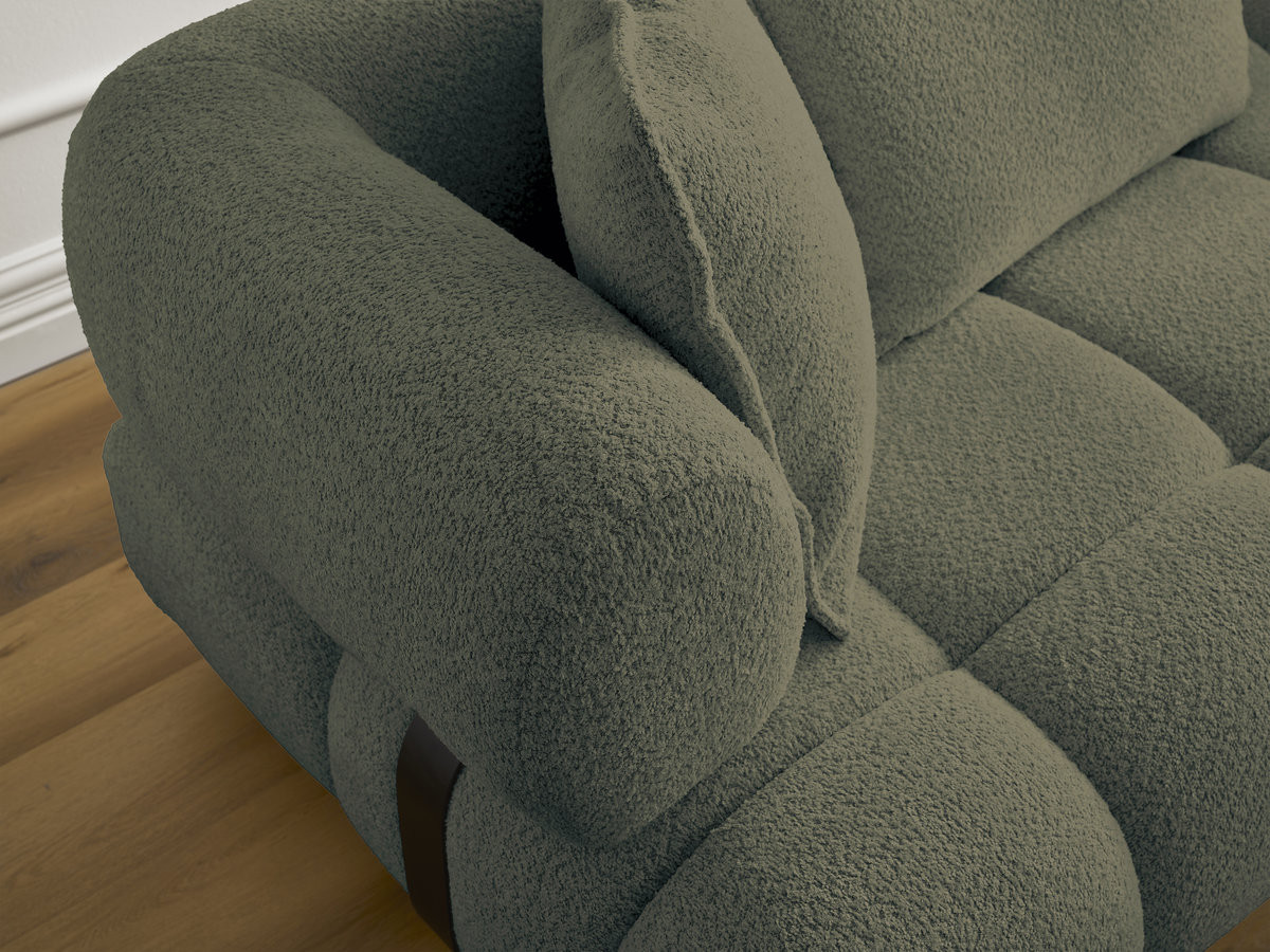 Canapé d'angle fixe ALYA tissu bouclette avec pouf