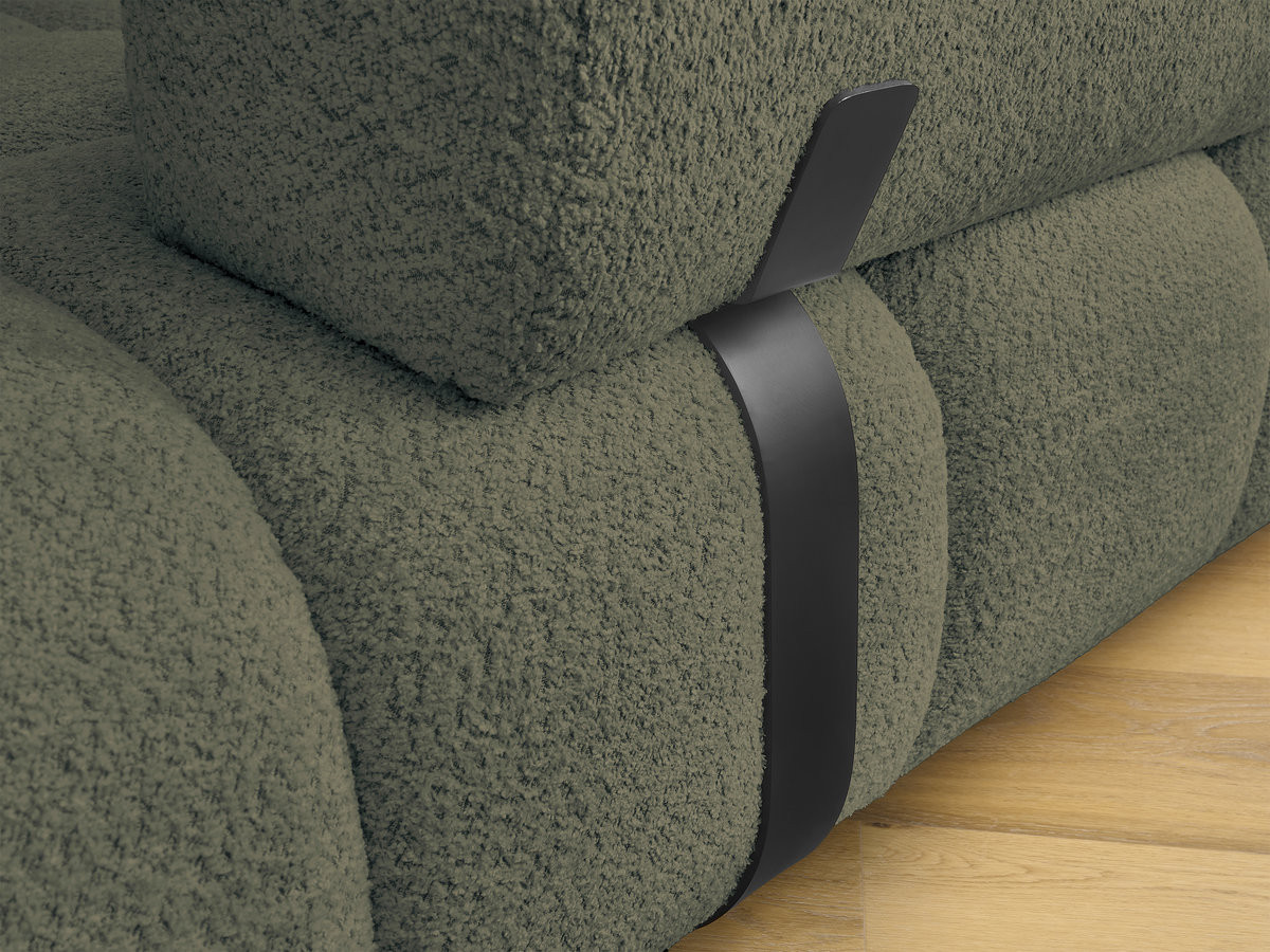 Canapé d'angle fixe ALYA tissu bouclette avec pouf