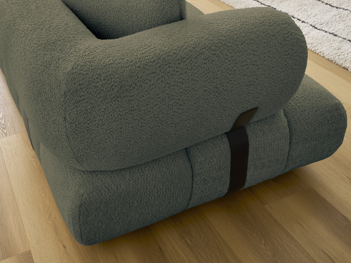 Canapé d'angle fixe ALYA tissu bouclette avec pouf
