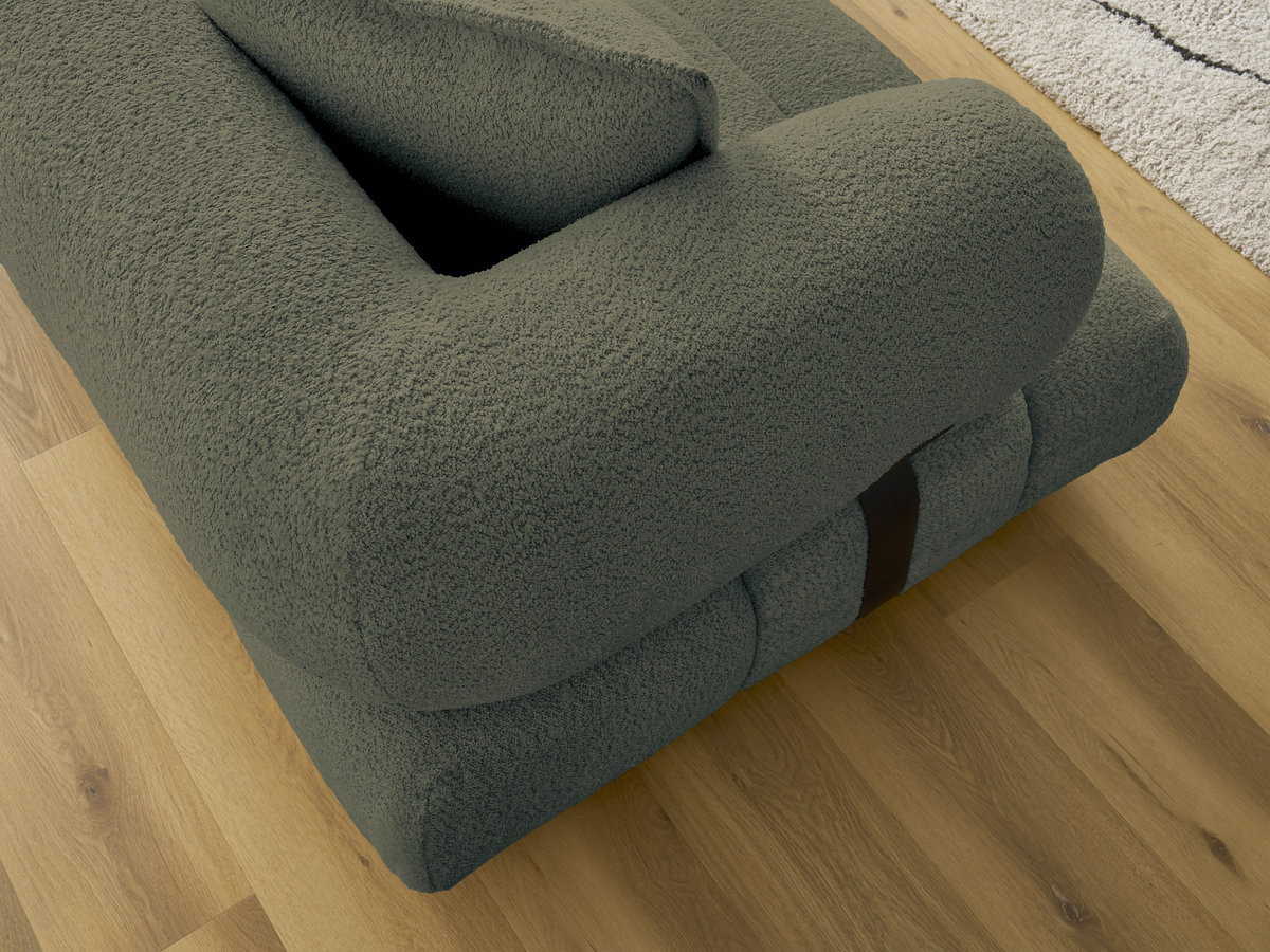 Canapé d'angle fixe ALYA tissu bouclette avec pouf