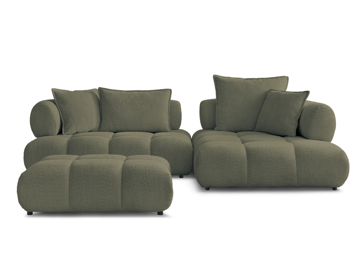 Canapé d'angle fixe ALYA tissu bouclette avec pouf