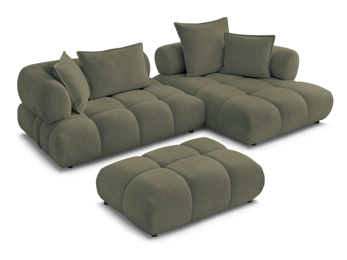 Canapé d'angle fixe ALYA tissu bouclette avec pouf