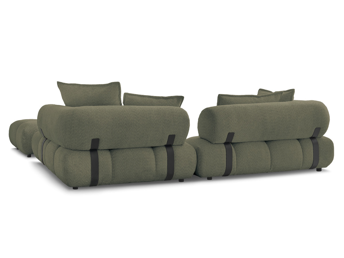 Canapé d'angle fixe ALYA tissu bouclette avec pouf