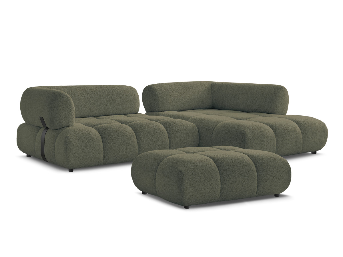 Canapé d'angle fixe ALYA tissu bouclette avec pouf
