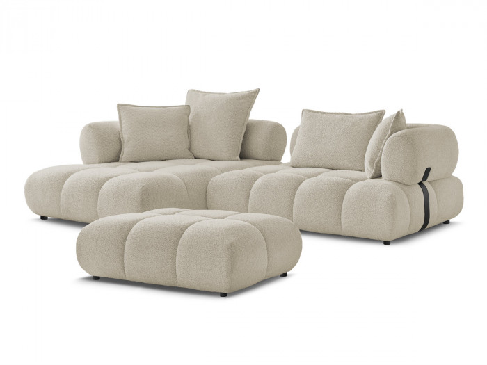 Canapé d'angle fixe ALYA tissu bouclette avec pouf