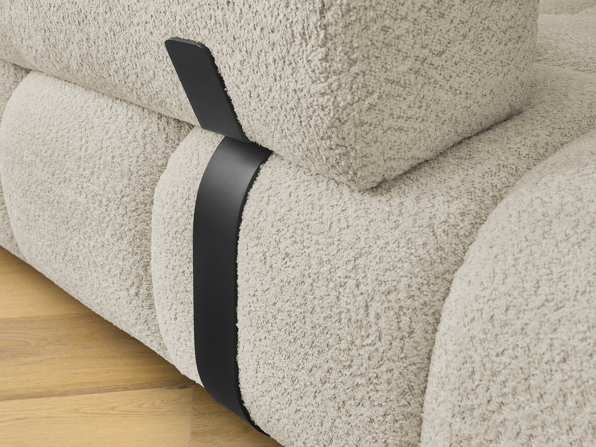 Canapé d'angle fixe ALYA tissu bouclette avec pouf
