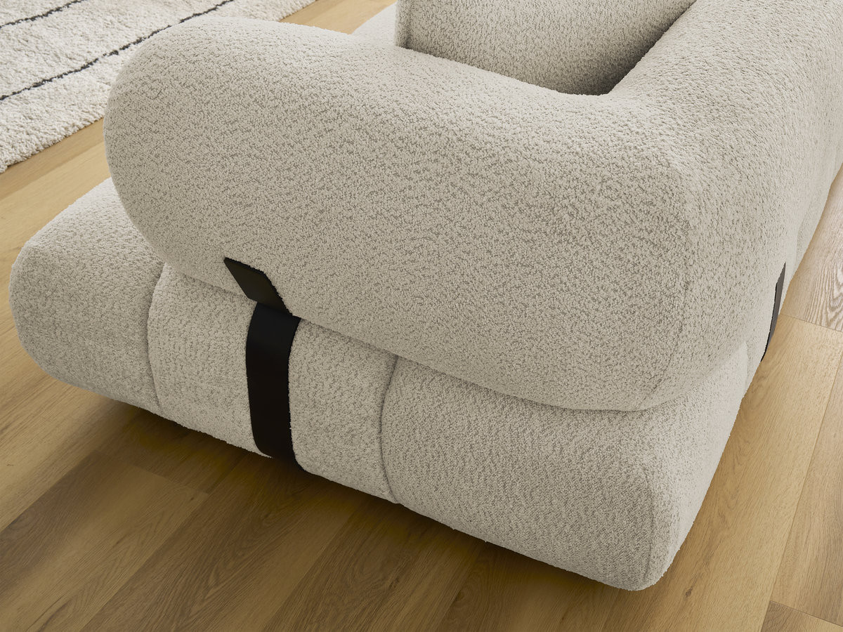 Canapé d'angle fixe ALYA tissu bouclette avec pouf