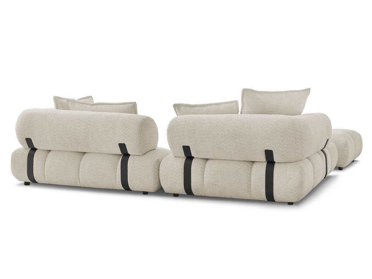 Canapé d'angle fixe ALYA tissu bouclette avec pouf